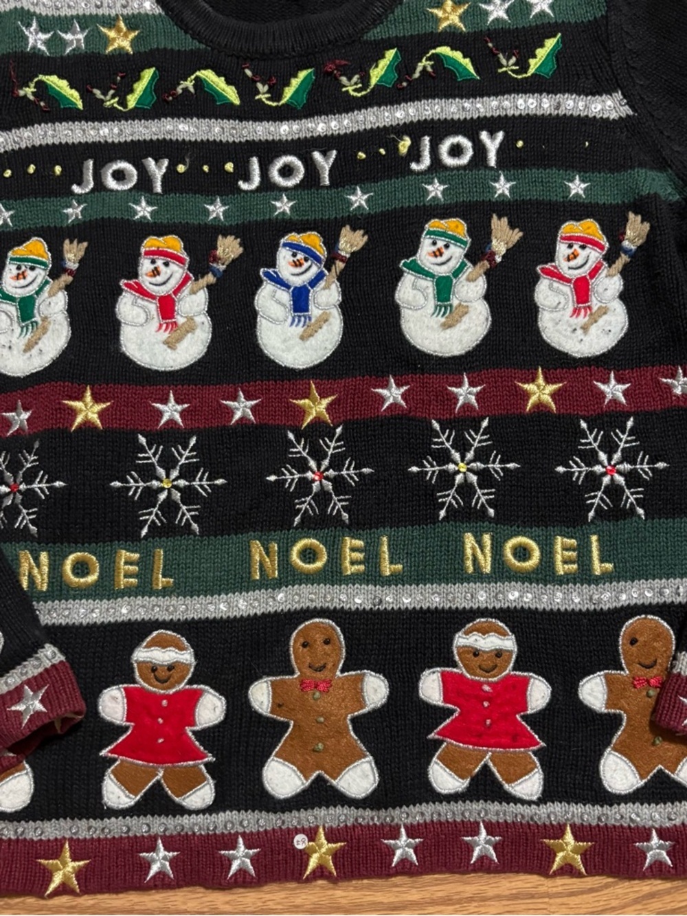 Vintage Christmas Embroidered Beaded Gingerbread Snowman Grannycore Sweater S - Picture 2 of 9